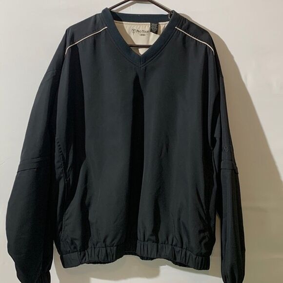 Pro Tour golf pullover jacket windbreaker size large black beige - Picture 1 of 12